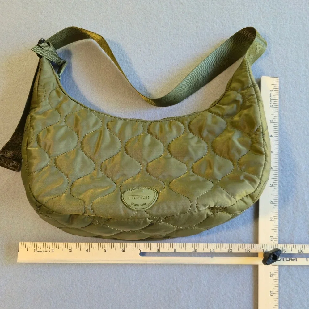 Pajar Canada Hobo Bag Womens Large Olive Green Quilted Puffer‎ Nylon Logo Strap